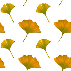 Ginkgo biloba leaves seamless pattern. Hand drawn digital illustration. Colourful background.