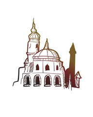 Old mosque architecture hand drawn vector illustration