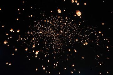 Flying lanterns at Yi Peng Lantern Festival, Chiang Mai, Thailand
