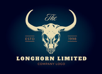 Longhorn Skull Vintage logo, Bull Buffalo creative skull design illustration