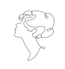 Woman profile. Portrait female beauty concept. Continuous line drawing vector illustration