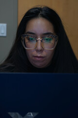 woman looking at computer screen app website designer developer coding product marketing tech...