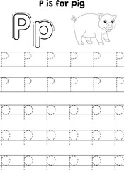 Pig Animal Tracing Letter ABC Coloring Page P