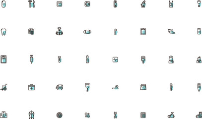 ミニ医療のイラストアイコンセット アウトライン水色