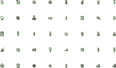 ミニ医療のイラストアイコンセット アウトライン緑