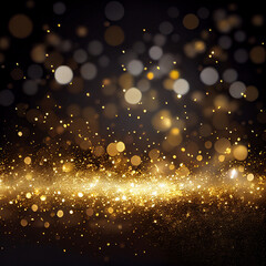 Fototapeta na wymiar Golden dust and sparkles on the black background. Christmas, New year background.