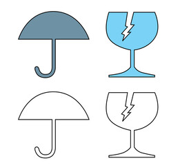 Umbrella and Broken Cracked Glass Fragile Symbol