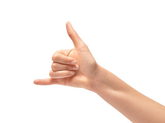Female Hand In Shaka Or Calling Gesture.