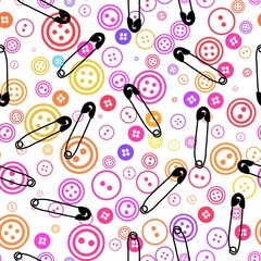 Sewing buttons and pins seamless hobbies pattern for fabrics and linens and wrapping paper