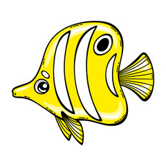 Cartoon cute fish. Copperband butterflyfish. Isolated vector illustration on white background.
