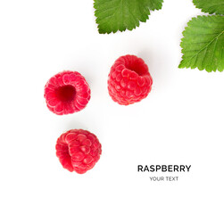 Creative layout made of raspberry on white background. Flat lay. Food concept. Macro  concept.