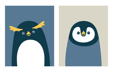 Vector illustration of cute portraits of penguins