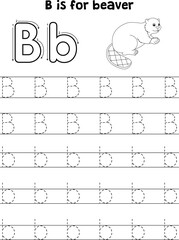 Beaver Animal Tracing Letter ABC Coloring Page B