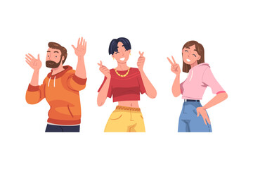 Man and Woman Character Showing Positive Hand Gesture Vector Set