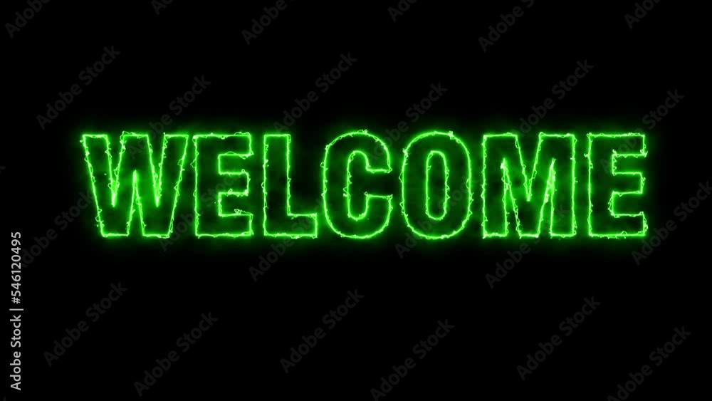 Poster welcome neon sign. welcome font with light. luminous and shimmering haze inside the letters of the t
