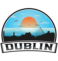 Dublin Ireland Skyline Sunset Travel Souvenir Sticker Logo Badge Stamp Emblem Coat of Arms Vector Illustration EPS