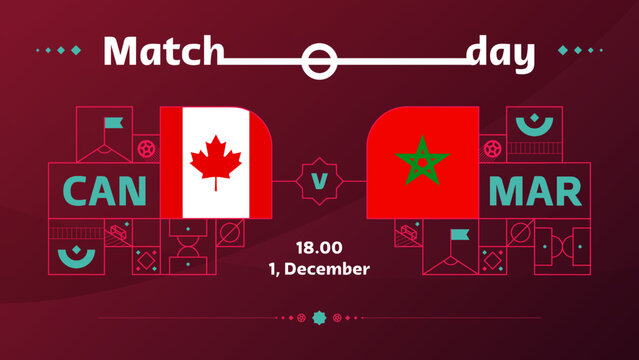 canada morocco match Football  Qatar, cup 2022. 2022 World Football Competition championship match versus teams intro sport background, championship competition poster, vector illustration