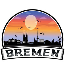Bremen Germany Skyline Sunset Travel Souvenir Sticker Logo Badge Stamp Emblem Coat of Arms Vector Illustration EPS - obrazy, fototapety, plakaty