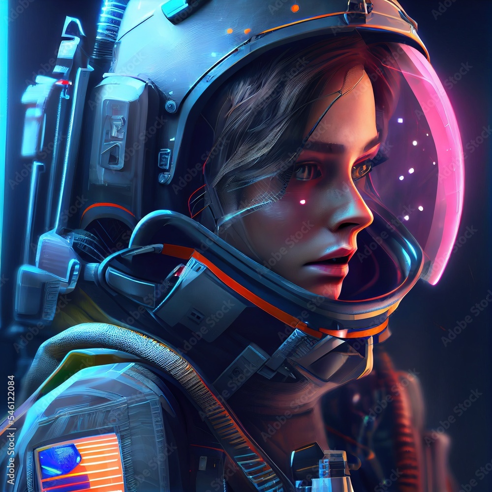 Wall mural a fictional person, not based on a real person. portrait of an fictional astronaut in a spacesuit. h