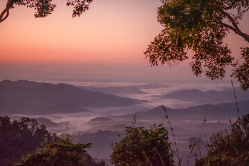 Travel on the top of the mountain in the morning.
