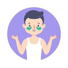 Illustration of a beautiful young man takes care of her facial skin and uses patches