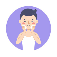 Illustration of a beautiful young man taking care of her skin and washing her face with foam