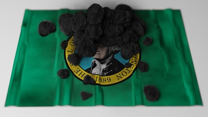 Coal on top of the flag of Washington (state), USA (3D render)