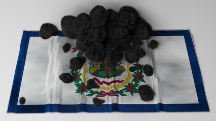 Coal on top of the flag of West Virginia, USA (3D render)
