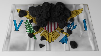 Coal on top of the flag of the U.S. Virgin Islands (3D render)