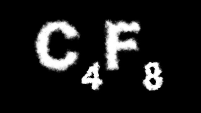 C4F8 or Perfluoroisobutylene Molecule Symbol Smoke Cloud Text Effects Animation on Black Background and Green Screen