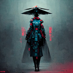 A Futurist Cybernetic Cyborg Cyberpunk Japanese Samurai