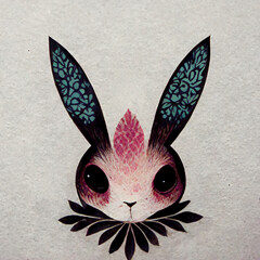 A Rabbit Illustration with Flower pattern