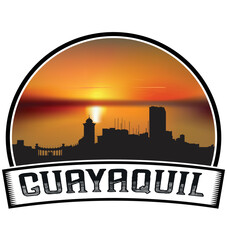 Guayaquil Equador Skyline Sunset Travel Souvenir Sticker Logo Badge Stamp Emblem Coat of Arms Vector Illustration EPS