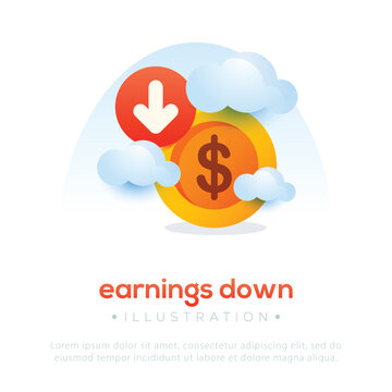 Illustration earning down. Income decreased