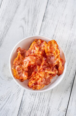 Fried bacon in the bowl