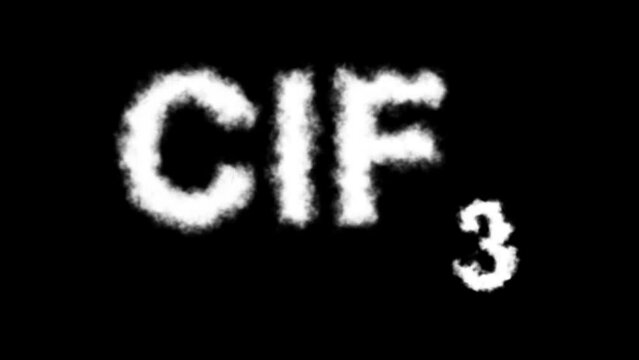 CIF3 or Chlorine Trifluoride Molecule Symbol Smoke Cloud Text Effects Animation on Black Background and Green Screen