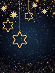 Naklejka premium Merry Christmas and Happy New Year vector illustration. Dark blue background with stars and snowflakes. Flyer, invitation card, booklet template