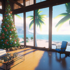 Christmas at the Beach, AI Generated Illustration