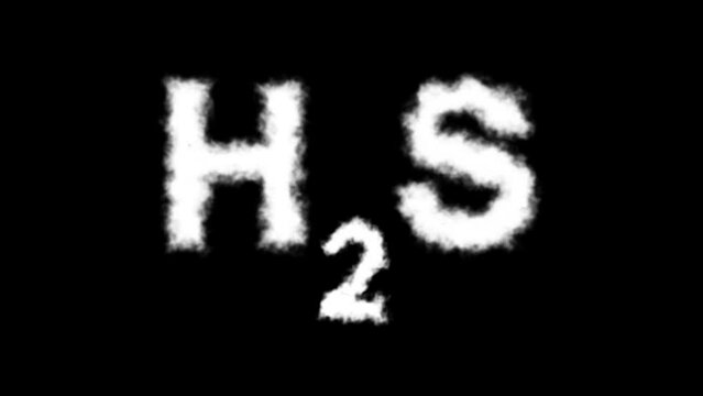 H2S or Hydrogen Sulfide Molecule Symbol Smoke Cloud Text Effects Animation on Black Background and Green Screen