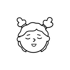 Head icon of a little emotional laughing girl with ponytails. Vector illustration in doodle style