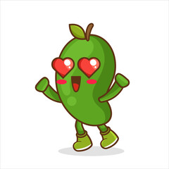 Cute mango character in love with eyes hearts. falling in love expression of a cute mango with heart shaped eyes