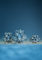 Three lantern stars in cold snowdrifts