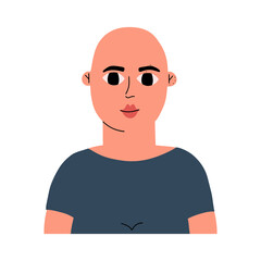 Bald girl portrait. Face of young stylish attractive woman. Vector illustration in flat style