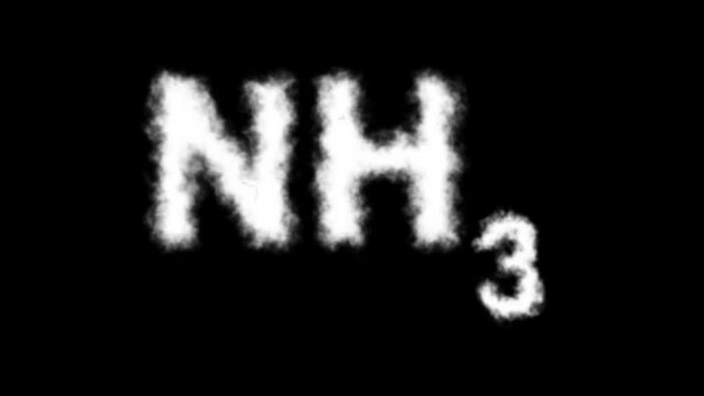 NH3 or Ammonia Molecule Symbol Smoke Cloud Text Effects Animation on Black Background and Green Screen