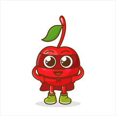 Cherry Superhero Mascot, Funny cartoon character fruit cherry in superhero costume at masks emotion