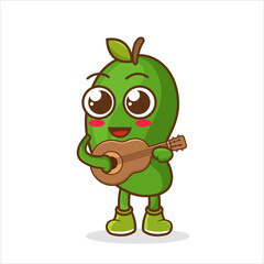 cool mango fruit character mascot playing guitar isolated cartoon in flat style