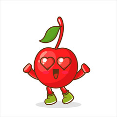 Cute cherry character falls in love with eyes heart