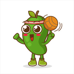 Illustration of mango cartoon is playing basketball , cute style design, Cartoon Mango Character Spinning a Basketball