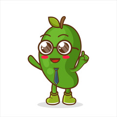 mango fruit mascot as a businessman , character design, Mango Fruit cartoon businessman mascot character wearing tie and glasses