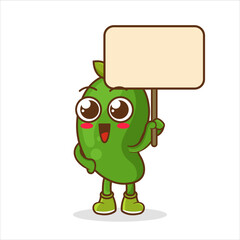 mango holding board character. mascot vector. mango character holds a whiteboard on a white background